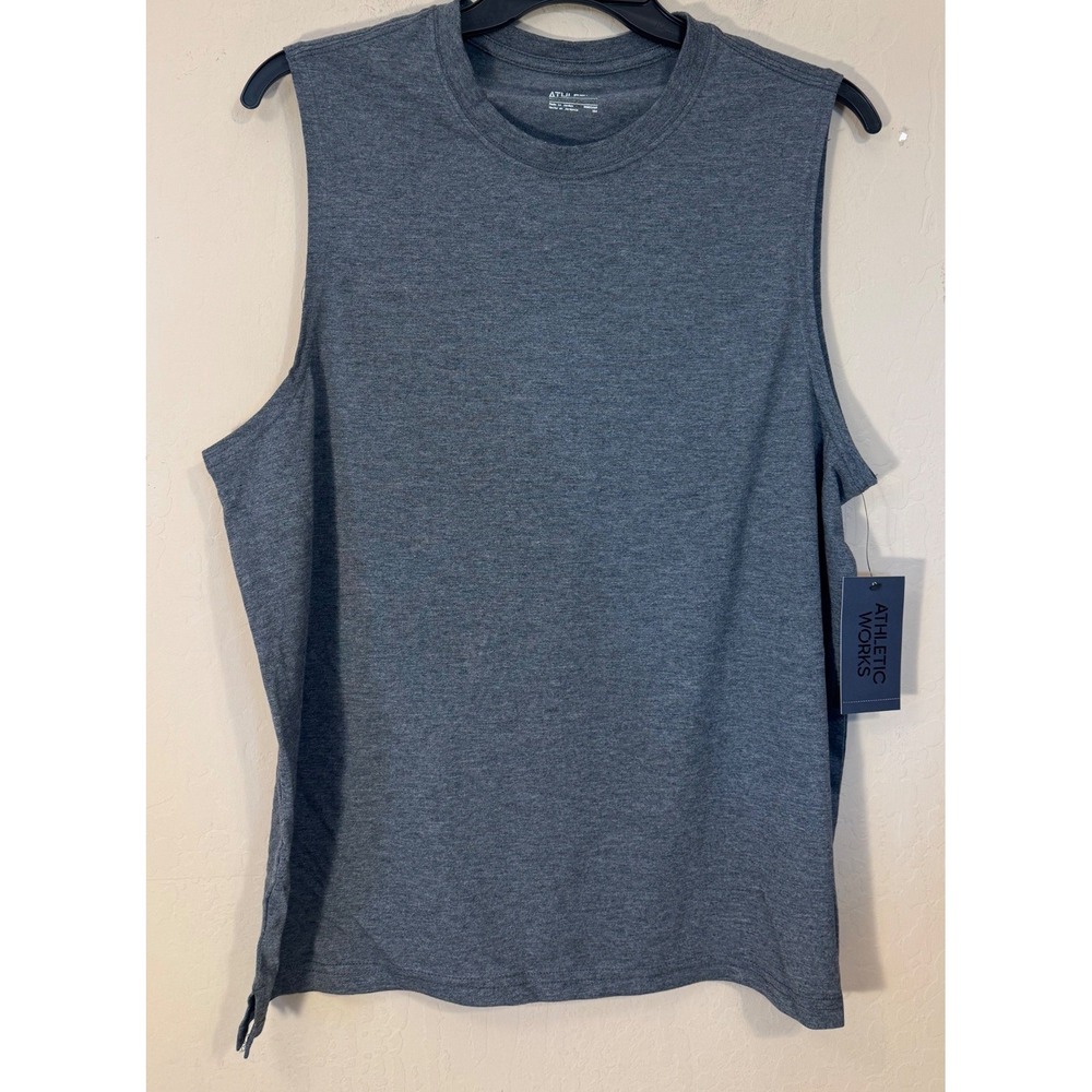 Athletic Works Muscle Tank Men L Grey Activewear Tri-Blend Shirt Tee Gym NEW